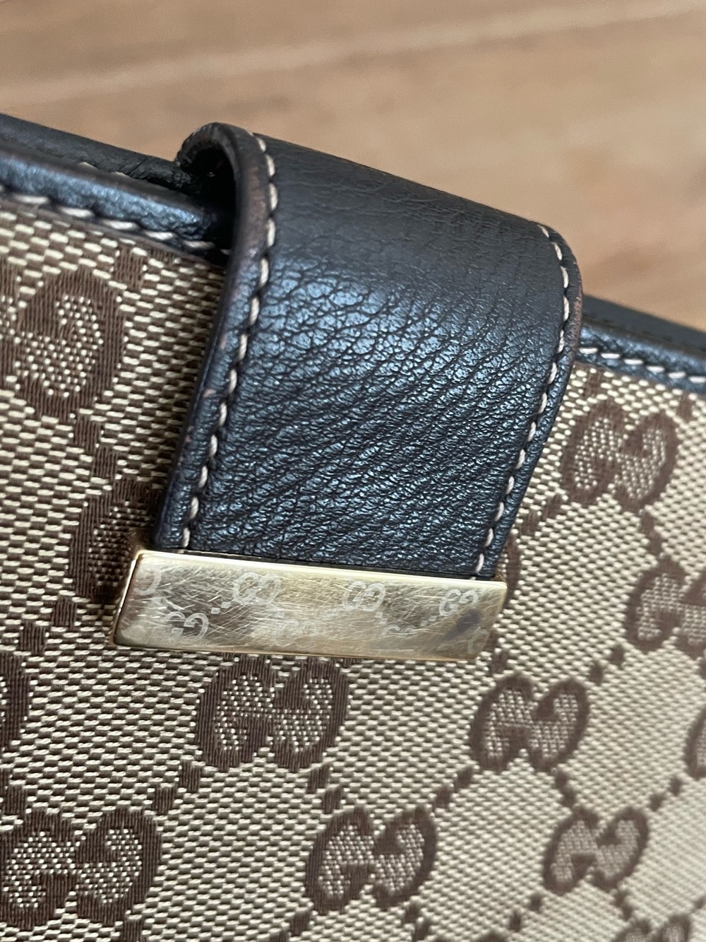 Gucci Vintage GG Canvas Continental Wallet Dark Brown Leather - Picture 6 of 15